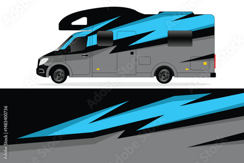 Sleek modern RV design with vibrant blue accents