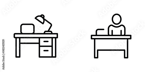 desk outline or line icon design bundle.