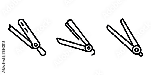hair-straightener outline or line icon design bundle.
