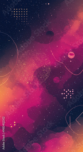 Colorful cosmic cloudscape with gold dots