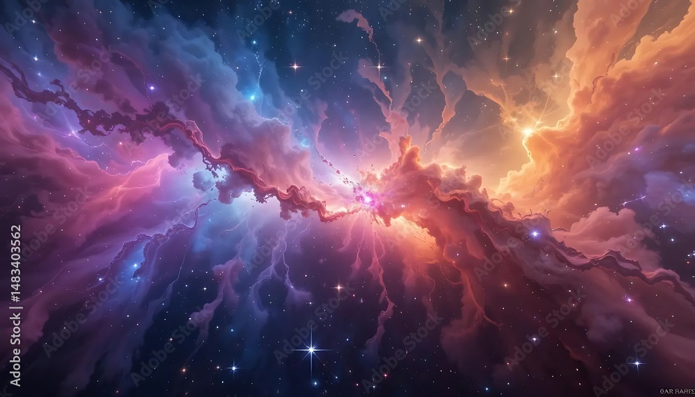 Obraz premium Ethereal Cosmic Nebula Radiating Light and Color in the Vast Expanse of Space, Showcasing the Beauty and Wonder of Deep Space Exploration and Discovery in the Universe