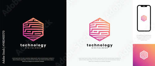 Technology hexagon logo design. Technology connection hexagon logo template. Technology logo symbol icon