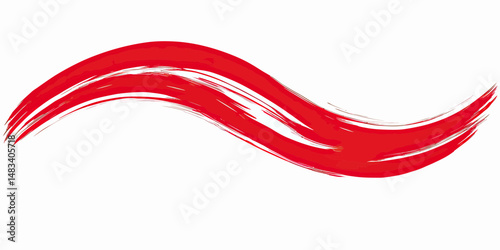 Dynamic red brush stroke with smooth curved lines isolated on white background, abstract artistic paint swoosh vector illustration for design emphasis and decoration