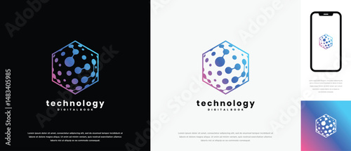 Technology hexagon logo design. Technology connection hexagon logo template. Technology logo symbol icon