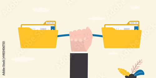 Data management, manual lifting folders for carrying. Backup data transfer. Organizing file folders. Information protection. Hand carry heavy folders.