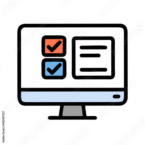 Monitor with Check Options Icon – Digital Approval and Task Completion Symbol