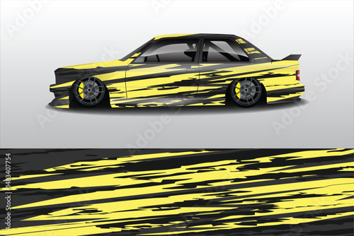 Yellow and Black Stylized Car Design with Background Stripes
