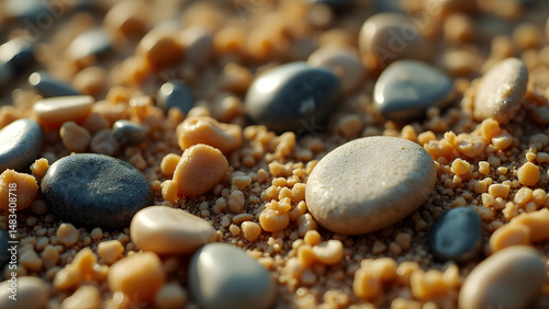 Macro view of alluvial soil composition showing detailed mix of stones, sand and mineral particles.