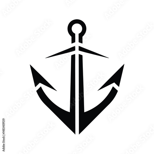 Stylish Black Anchor Icon Nautical, Maritime, Ship, Boat, Sea