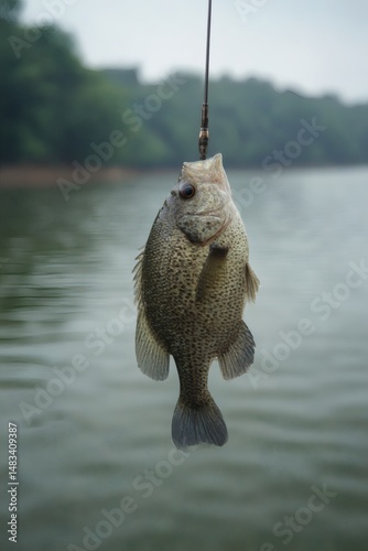 A hooked fish, a freshwater animal caught while angling in nature's lake