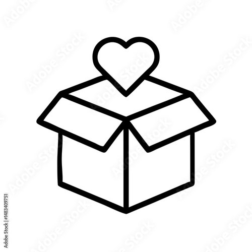 Open Box with Heart Symbol Icon – Gift, Care, and Donation Concept