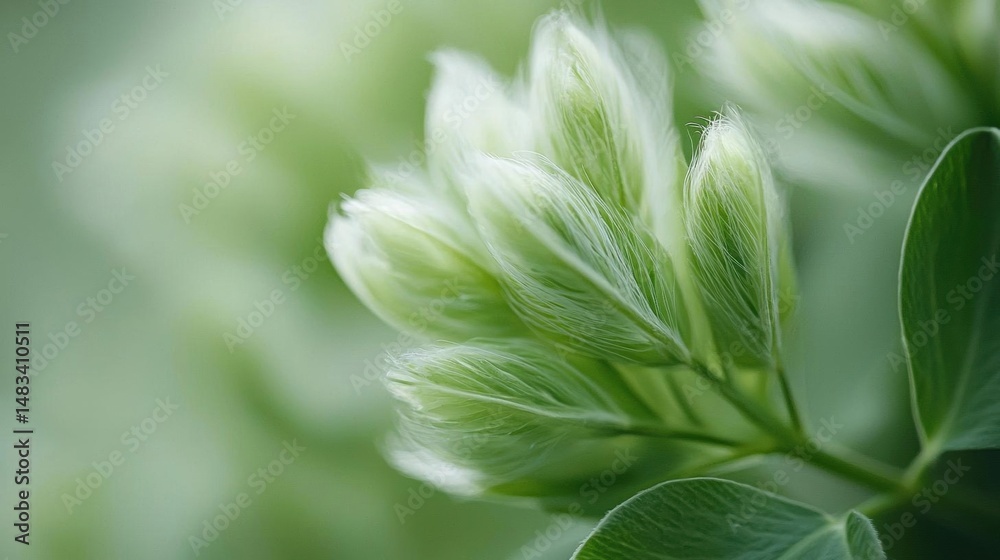 Obraz premium Close-up of a group of green leaves. the leaves are arranged in a cluster, with the tips of the leaves overlapping each other.