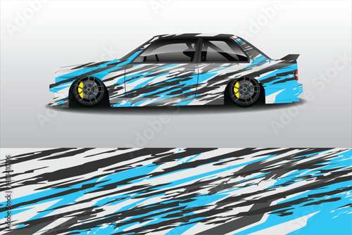 Sleek Modified Car with Dynamic Blue and Gray Design