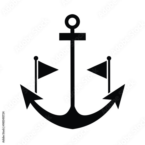 Anchor with Flags Nautical Symbol, Maritime Icon, Seafaring Design