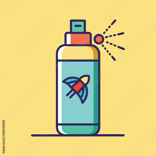 Colorful Illustration of a Spray Bottle with a Rocket Design and Yellow Background
