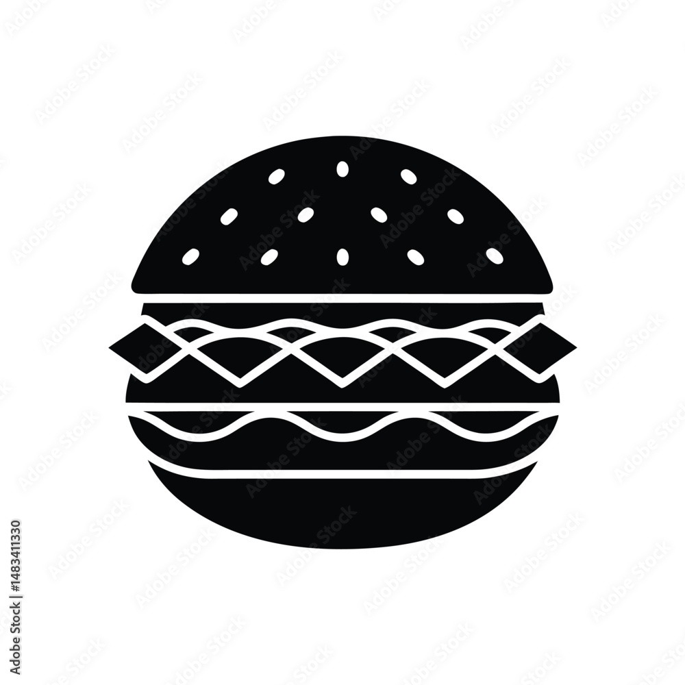 Fototapeta premium Delicious Hamburger Icon Bun, Patty, Cheese, Veggie