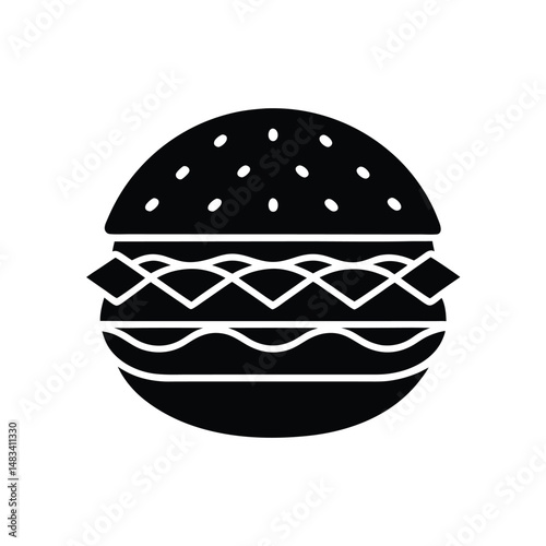 Delicious Hamburger Icon Bun, Patty, Cheese, Veggie