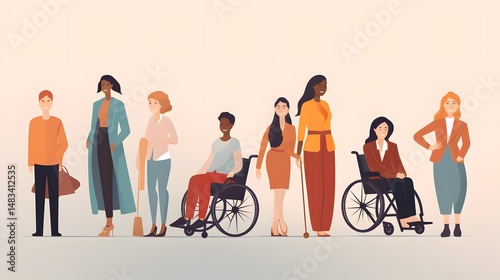 Inclusive Diversity: Woman on Wheelchair and Short and Tall Women Concept Photo