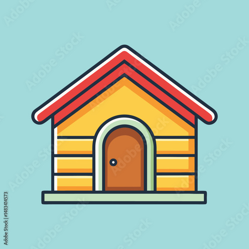 Simple and charming cartoon doghouse with a bright and cheerful color palette