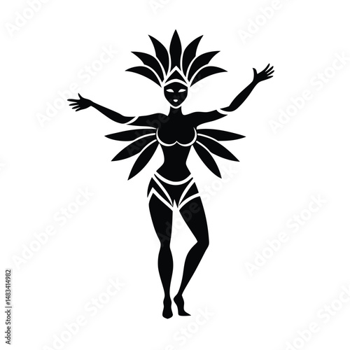 Brazilian Carnival Dancer Silhouette Feathers, Costume, Dance