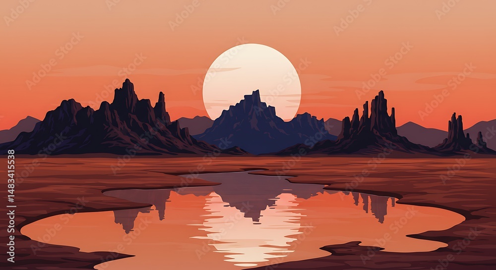 Obraz premium Crimson Sunset Reflection