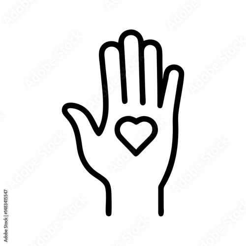 Raised Hand with Heart Icon Representing Volunteer Support, Kindness, and Community Involvement