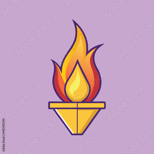 Cartoon torch with a burning flame and light purple background is shown