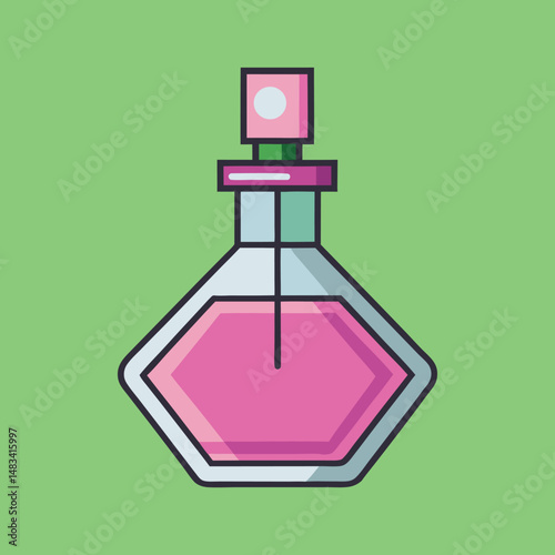 Stylish Pink Perfume Bottle with Geometric Design on a Light Green Background