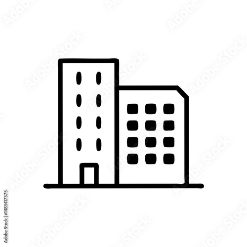 Rounded Corner Office Building Icon Representing Modern Architecture, Commercial Space, and Urban Infrastructure
