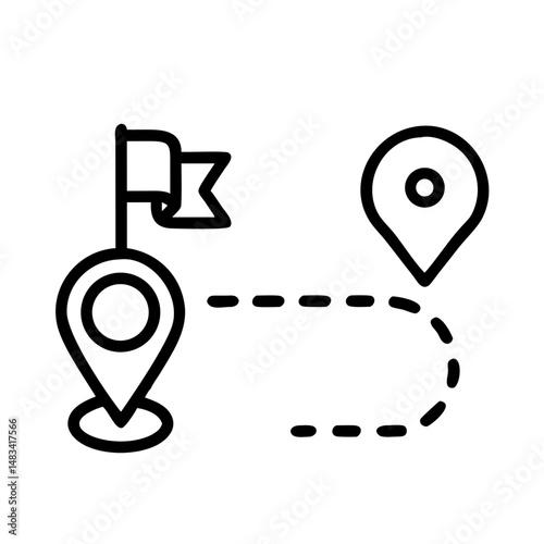Route Path with Location Flag Icon Representing Travel Destination, Navigation Route, and Journey Planning