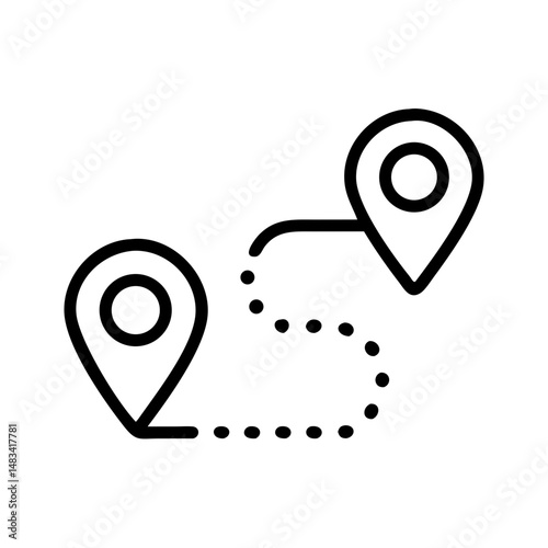 Route with Two Pin Markers Icon Representing Navigation Path, Travel Direction, and Location Planning