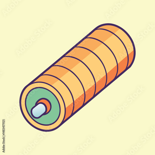 Stylized cartoon image of a vitamin supplement in a circular container