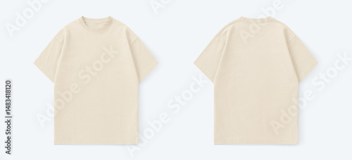 Bild auf Leinwand Cream t-shirt, front and back view, flat lay of a regular t-shirt for mockup