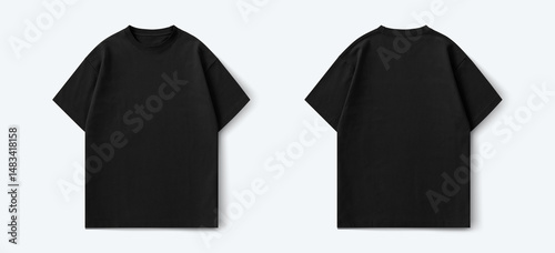 Bild auf Leinwand Black t-shirt, front and back view, flat lay of a regular t-shirt for mockup