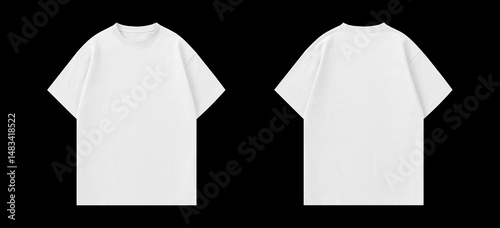 Φωτογραφία White t-shirt isolated on black background, front and back view, flat lay of a r