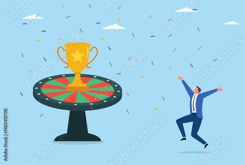 Vector illustration of a lucky businessman celebrating after winning the jackpot
