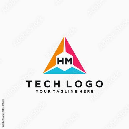 HM Initials Tech Logo Vector Art  Icons  and Graphics