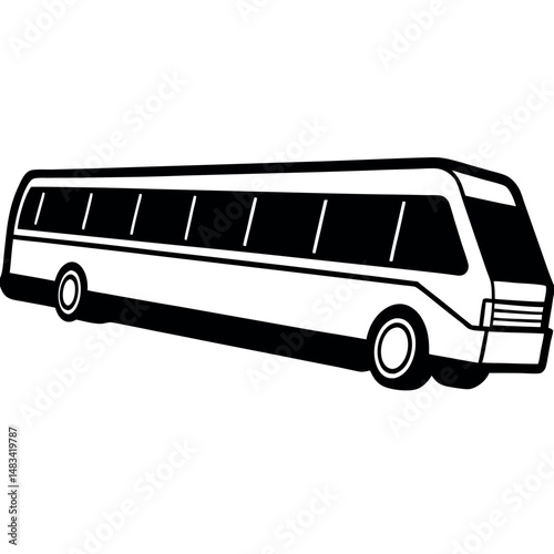 Limousine Bus Symbol in Line Art Style on Clean White Background