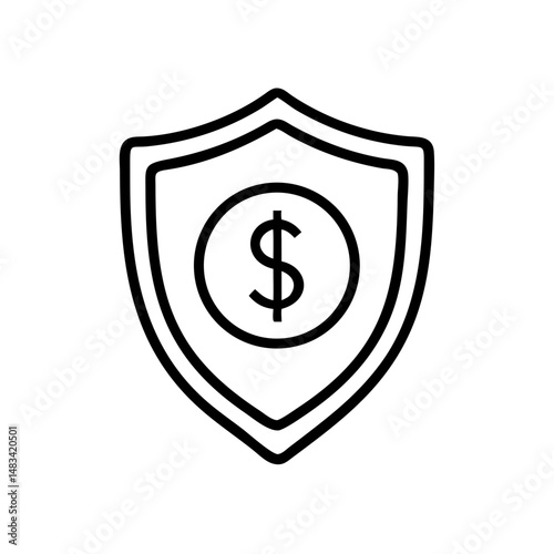Shield with Dollar Coin Icon Representing Financial Security, Money Protection, and Economic Safety