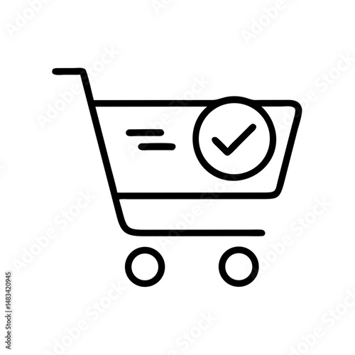 Shopping Cart with Check Mark Icon Representing Successful Purchase, Order Confirmation, and E-Commerce Transaction