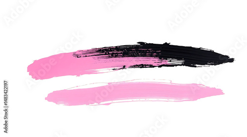 Pink and Black Expressive Paintbrush Strokes on White Background