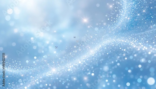 Abstract Light Blue Sparkle Background with Glittering Particles Creating a Dreamy Atmosphere, Showing a Swirling Elegant Design with Diamond Crystals and Bokeh Effect