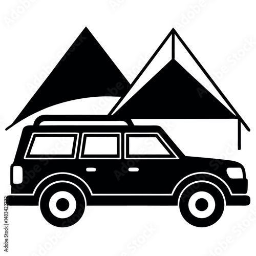 Adventure SUV Silhouette – Rooftop Camping Gear Vector on White Background