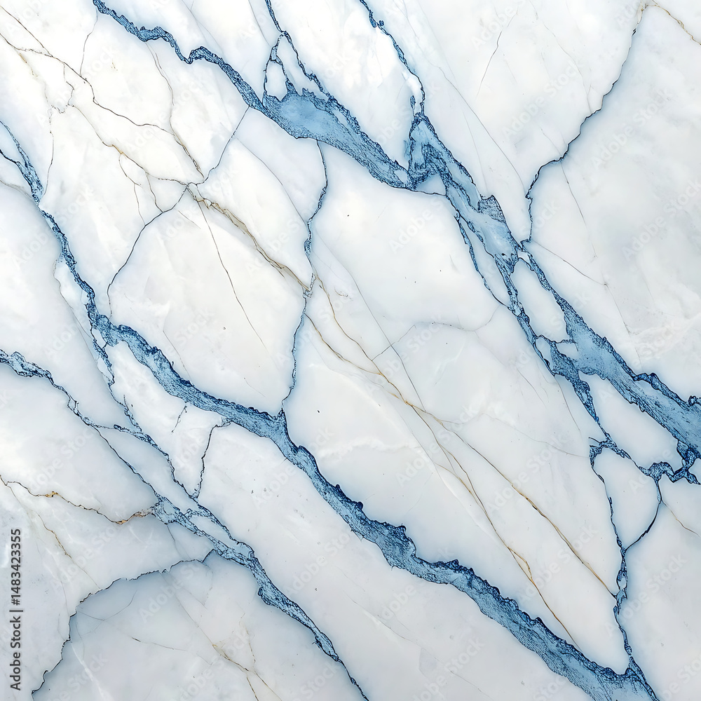 Naklejka premium Fine detailed macro image of classic white marble with sharp blue-gray lines and glossy sheen