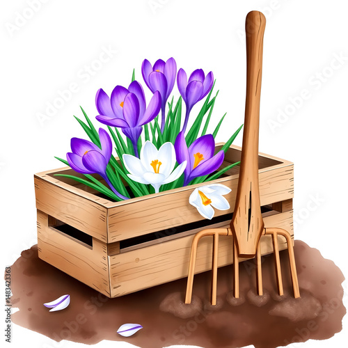 flowers in a wooden box