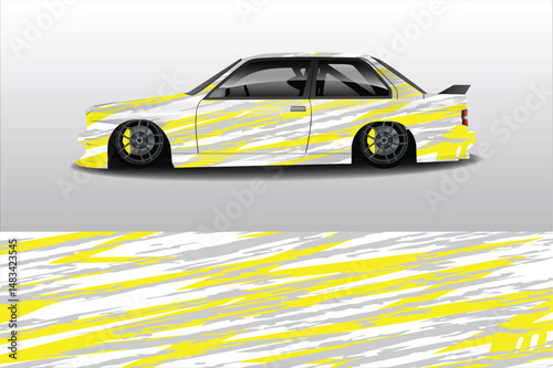 Sleek modified car design with dynamic paint splashes