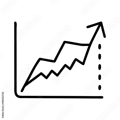 Square Line Chart with Growth Arrow Icon Representing Financial Analytics, Statistics, and Business Growth