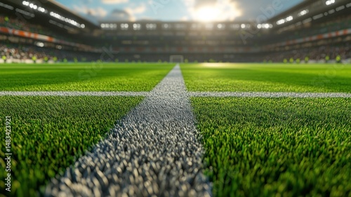 Wallpaper Mural Beautiful sunny day at a soccer stadium with vibrant green grass during a match preparation Torontodigital.ca