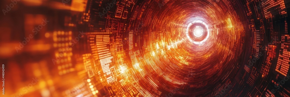 Obraz premium Dynamic digital tunnel with glowing patterns and vibrant colors in a futuristic design