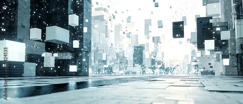 Fototapeta Naklejka Na Ścianę i Meble -  Futuristic city of floating cubes